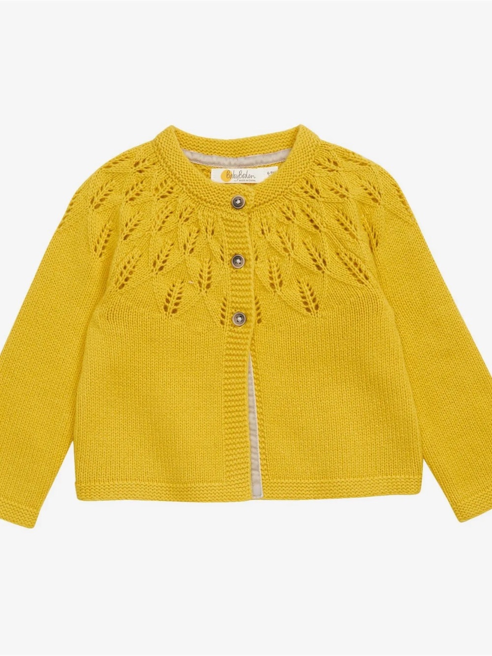 Baby Boden pointelle knit cardigan in mustard yellow size 3-4